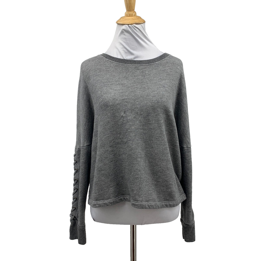 Beyond Yoga Sweater Womens XS Extra Small Grey Boxy Braided Sleeve Fleece Lined